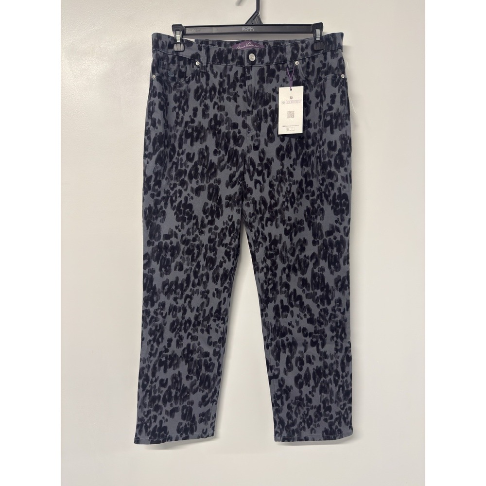 New GLORIA VANDERBILT AMANDA STRETCH‎ JEANS Black/Gray Leopard Size 16P #51